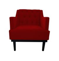 Poltrona Decorativa Clássica Capitonê Suede Vermelho Pés Madeira Mz Decor