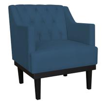 Poltrona Decorativa Clássica Com Base Madeira Suede Azul Marinho - DS Estofados