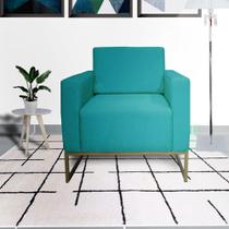 Poltrona Decorativa Com Base de Ferro Para Recepção Leticia Pé Ferro Suede Azul Turquesa - LM DECOR