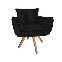 Poltrona Decorativa Com Base Giratória De Madeira Consultório Opala Suede Preto - LM DECOR