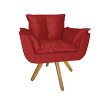 Poltrona Decorativa Com Base Giratória De Madeira Consultório Opala Suede Vermelho - LM DECOR Poltrona Decorativa Com Base Giratória De Madeira Consultório Opala Suede Vermelho - LM DECOR