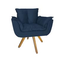 Poltrona Decorativa Com Base Giratória De Madeira Para Recepção Opala Suede Azul Marinho - DL Decor