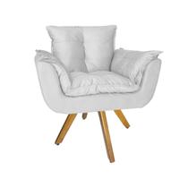 Poltrona Decorativa Com Base Giratória De Madeira Para Recepção Opala Suede Branco - DL Decor