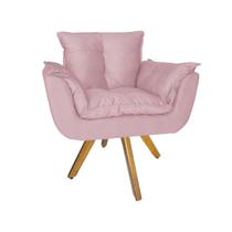 Poltrona Decorativa Com Base Giratória De Madeira Para Recepção Opala Suede Rosa Bebe - DL Decor