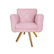 Poltrona Decorativa Com Base Giratória De Madeira Quarto Isabella Corano Rosa Bebe - DL Decor