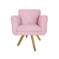 Poltrona Decorativa Com Base Giratória De Madeira Quarto Isabella Corano Rosa Bebe - LM DECOR