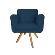 Poltrona Decorativa Com Base Giratória De Madeira Quarto Isabella Suede Azul Marinho - LM DECOR