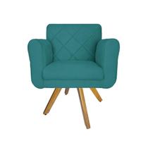 Poltrona Decorativa Com Base Giratória De Madeira Quarto Isabella Suede Azul Turquesa - LM DECOR Poltrona Decorativa Com Base Giratória De Madeira Quarto Isabella Suede Azul Turquesa - LM DECOR
