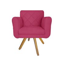 Poltrona Decorativa Com Base Giratória De Madeira Quarto Isabella Suede Rosa Pink - DL Decor