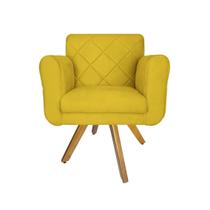 Poltrona Decorativa Com Base Giratória De Madeira Recepção Isabella Corano Amarelo - LM DECOR Poltrona Decorativa Com Base Giratória De Madeira Recepção Isabella Corano Amarelo - LM DECOR