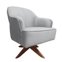 Poltrona Decorativa Com Base Giratória em Madeira Veludo Cinza Sol Larbelle