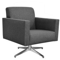 Poltrona Decorativa com Base Giratória Para Sala de Estar Helô L02 Linho Chumbo - Lyam Decor
