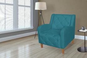 Poltrona Decorativa Com Capitone Para Quarto Munique Suede Azul Turquesa - LM DECOR