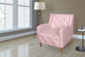 Poltrona Decorativa Com Capitone Para Quarto Munique Suede Rosa Bebe - LM DECOR