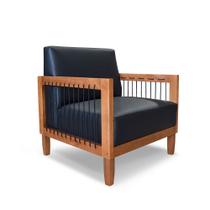 Poltrona Decorativa com Estrutura em Madeira e Corano Preto - Bela Lucadi Home