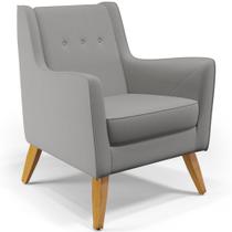 Poltrona Decorativa com Pés de Madeira Taroba D02 Linho Cinza C-416 - Lyam Decor