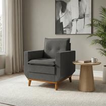 Poltrona Decorativa com Pillow Top e Base em Madeira Zeus Cinza