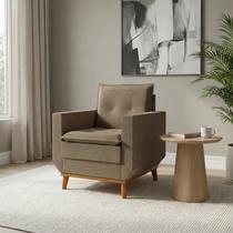 Poltrona Decorativa com Pillow Top e Base em Madeira Zeus