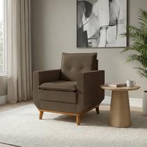 Poltrona Decorativa com Pillow Top e Base em Madeira Zeus