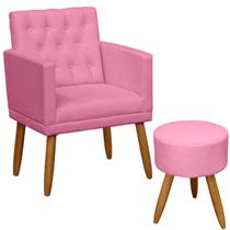 Poltrona Decorativa com Puff Escritório Capitone Recepção Sala de Estar Manicure Sala de espera