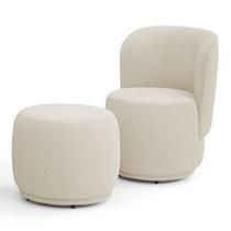 Poltrona Decorativa com Puff Orgânico Molly Bouclê Bege - Desk Design
