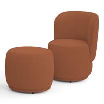 Poltrona Decorativa com Puff Orgânico Molly Bouclê Terracota - Desk Design