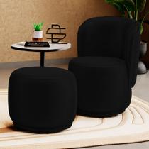Poltrona Decorativa com Puff Orgânico Molly material sintético Preto - Desk Design