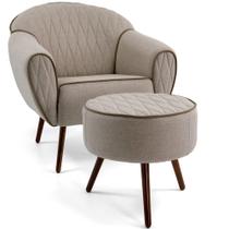 Poltrona Decorativa com Puff Sala de Estar Pés Palito Sacha Tressê Rústico - Gran Belo Poltrona Decorativa com Puff Sala de Estar Pés Palito Sacha Tressê Rústico - Gran Belo