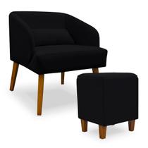 Poltrona Decorativa com Puff Virgínia Veludo Preto - Montanaris Decor