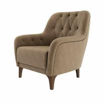 Poltrona Decorativa Com Tachas E Pés de Madeira Veludo Bege Shaula Larbelle