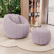 Poltrona Decorativa Concha Fixa com Puff Estilo Abóbora Shell Bouclê Rosé - Desk Design