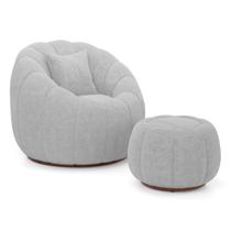 Poltrona Decorativa Concha Giratória com Puff Estilo Abóbora Shell Bouclê Cinza Claro - Abmaza Poltrona Decorativa Concha Giratória com Puff Estilo Abóbora Shell Bouclê Cinza Claro - Abmaza
