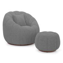 Poltrona Decorativa Concha Giratória com Puff Estilo Abóbora Shell Bouclê Cinza Escuro - Abmaza Poltrona Decorativa Concha Giratória com Puff Estilo Abóbora Shell Bouclê Cinza Escuro - Abmaza