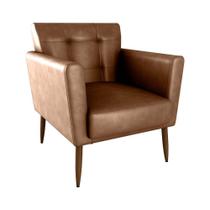 Poltrona Decorativa Confortável Pés Em Madeira Maciça Cancun Sintetico Caramelo Matrix
