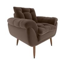 Poltrona Decorativa Confortável Pés Em Madeira Maciça Xangai Veludo Marrom Matrix Poltrona Decorativa Confortável Pés Em Madeira Maciça Xangai Veludo Marrom Matrix