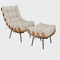 Poltrona Decorativa Costela Base Fixa Linho Bege - Straso Móveis Poltrona Decorativa Costela Base Fixa Linho Bege - Straso Móveis