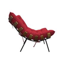 Poltrona Decorativa Costela Base Fixa Suede Vermelho