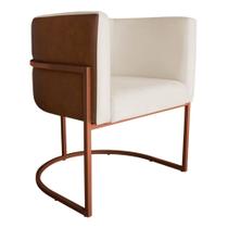 Poltrona Decorativa Cristal Base Bronze Veludo Bege/Pu Caramelo - Montanaris Decor