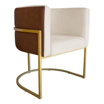 Poltrona Decorativa Cristal Base Gold Veludo Bege/Pu Caramelo - Montanaris Decor