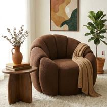 Poltrona Decorativa Curva Orgânica Serena Bouclê Marrom - Montanari s Decor