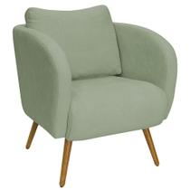 Poltrona Decorativa Dana Pés Palito Madeira Castanho Bouclé Verde Claro - Nexta Casa Poltrona Decorativa Dana Pés Palito Madeira Castanho Bouclé Verde Claro - Nexta Casa