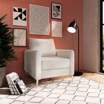 Poltrona Decorativa Davos 1 Lugar Estrutura Eucalipto Pés em Alumínio Tecido Linho 75cm Branco Off White Poltrona Decorativa Davos 1 Lugar Estrutura Eucalipto Pés em Alumínio Tecido Linho 75cm Branco Off White