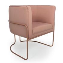 Poltrona Decorativa Em Algodão Rosa Pés De Metal Cobre Miram - Larbelle