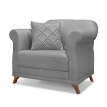 Poltrona Decorativa em Linho Cinza com Pés de Madeira - Amsterdam Lucadi Home