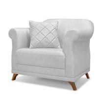 Poltrona Decorativa em Linho Rústico Grigio com Pés de Madeira - Amsterdam Lucadi Home Poltrona Decorativa em Linho Rústico Grigio com Pés de Madeira - Amsterdam Lucadi Home