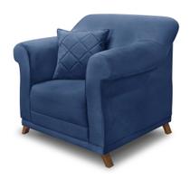 Poltrona Decorativa em Suede Azul Marinho com Pés de Madeira - Amsterdam Lucadi Home