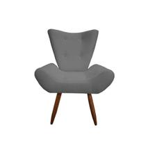 Poltrona Decorativa Emilia Suede Cinza Pés Madeira Mz Decor