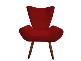 Poltrona Decorativa Emilia Suede Vermelho Pés Madeira Ms Decor