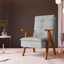 Poltrona Decorativa Encosto Alto Braço Madeira Imbuia/Cinza