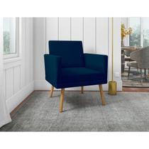 Poltrona Decorativa Escritório Sala Recepção Larah Suede Azul Marinho